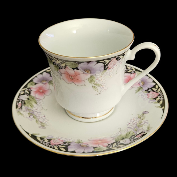 Imperial’s Fine China Universal Floral Cup & Saucer Pink Purple Flowers - Picture 2 of 9